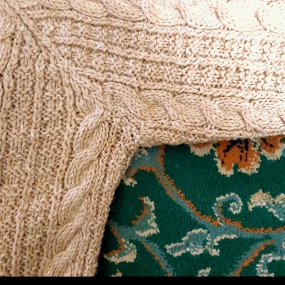 Handmade Cable Knit Long Slouchy Fuzzy Wool Cardigan Ribbed Cuffs Oatmeal Color - Picture 8 of 13